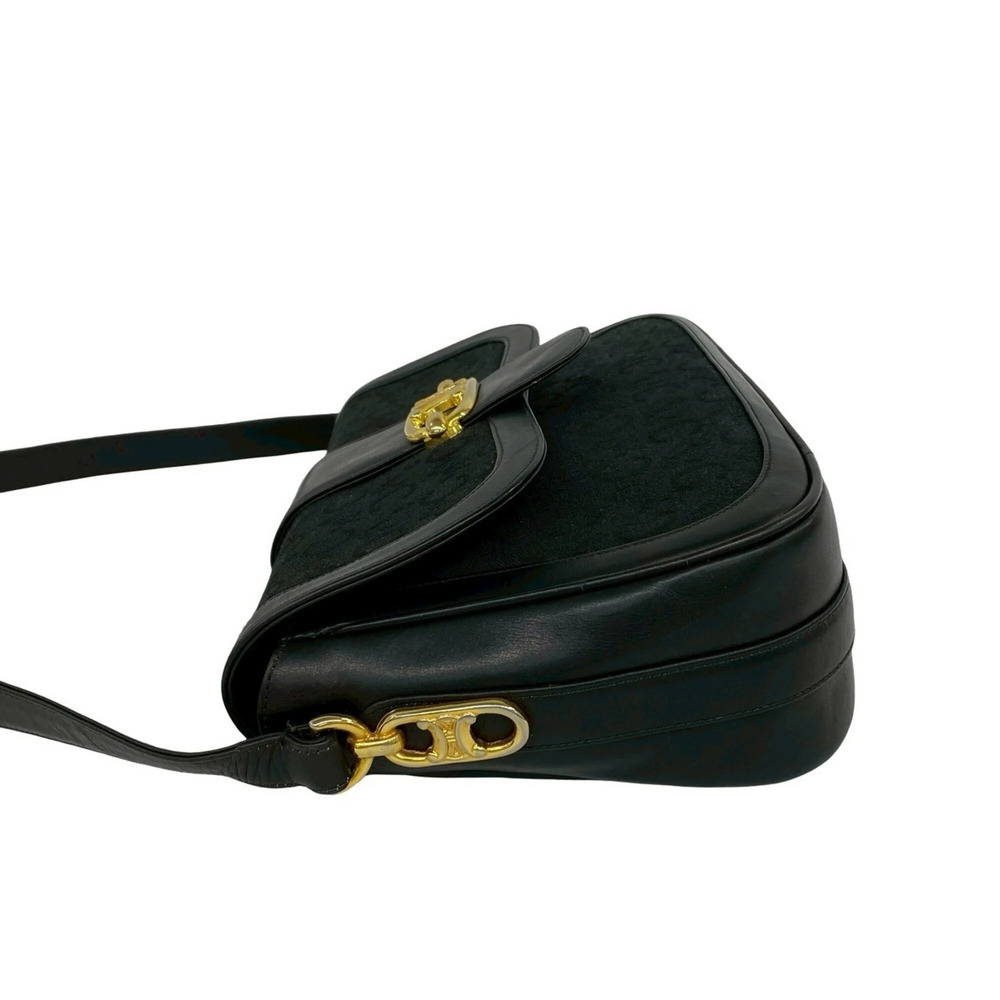 CELINE Vintage C Macadam Triomphe Hardware Canvas Leather Genuine Shoulder Ba... - Picture 5 of 10
